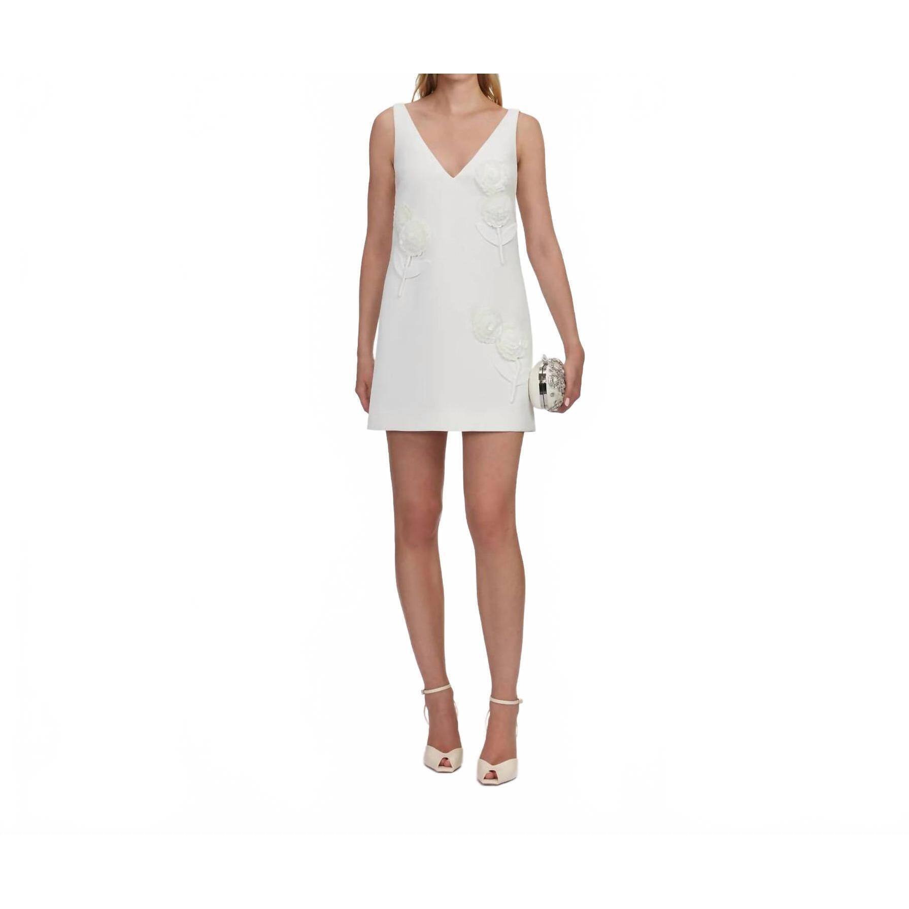 New Self-Portrait Embellished Flower Mini Dress In White
